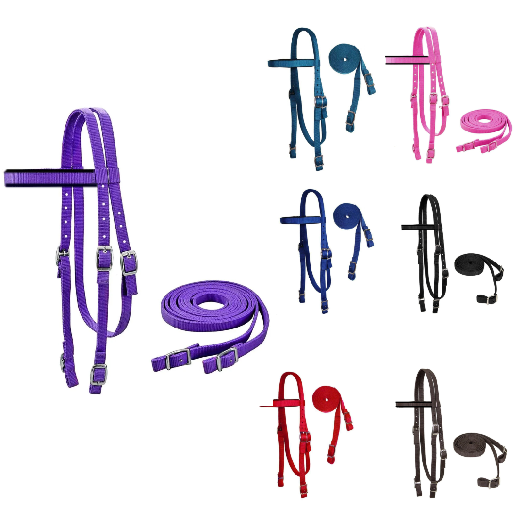 Double Layered Nylon Western Headstall with Matching Reins PUR