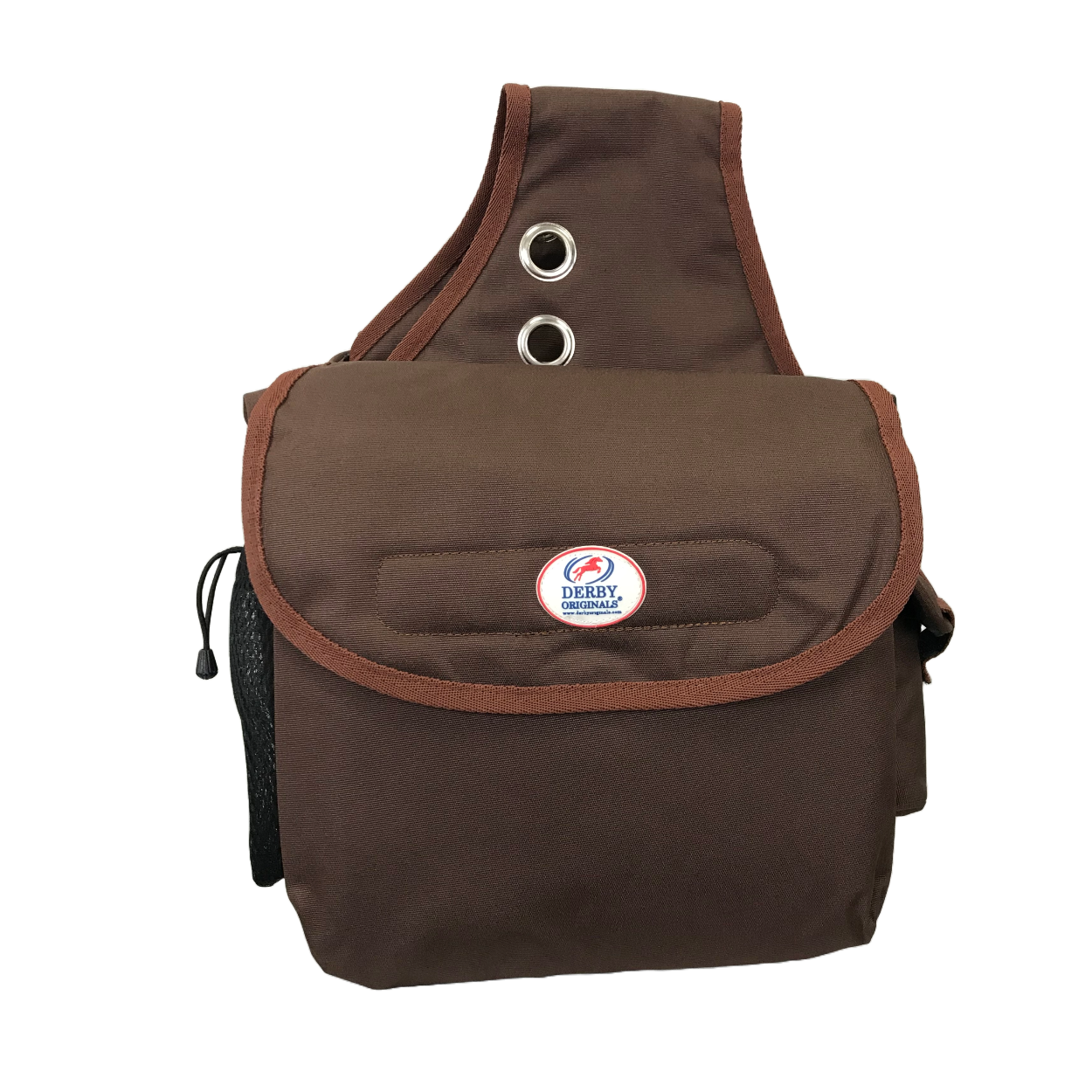 TAHOE PADDED TRIPLE LAYER 1200D NYLON SADDLE BAGS FOR TRAIL RIDING 1 YEAR WARRANTY WITH 2 POCKETS FOR WATER BOTTLES BROWN COLOR FRONT VIEW