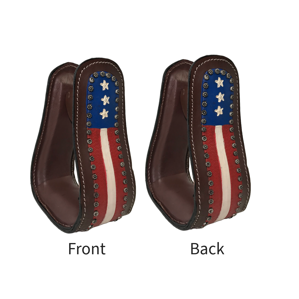 Tahoe Tack Patriotic American Flag Leather Adult Western Stirrups Front back