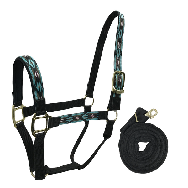 Derby Originals Patterned Nylon Padded Horse Halters with Matching 10’ Soft Grip Lead Rope - 6 Month Warranty