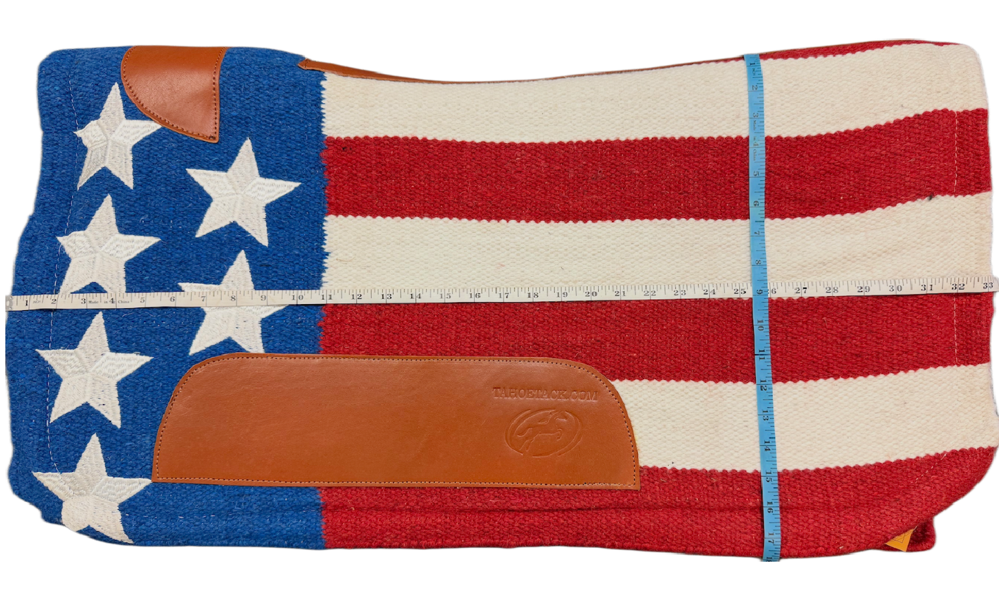 Tahoe Patriotic Stars & Stripes Contoured Saddle Pad – 1" Triple-Layer Wool Felt with New Zealand Wool Top, Full-Grain Leather Wear Patches, 36" x 34", 1-Year Warranty