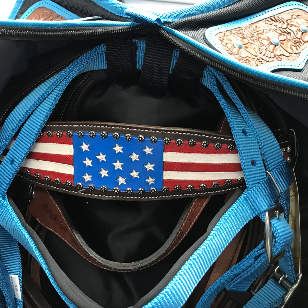 Tahoe Tack Turquoise Flower Nylon Center Opening Triple Layered Padded Bridle and Headstall Bag