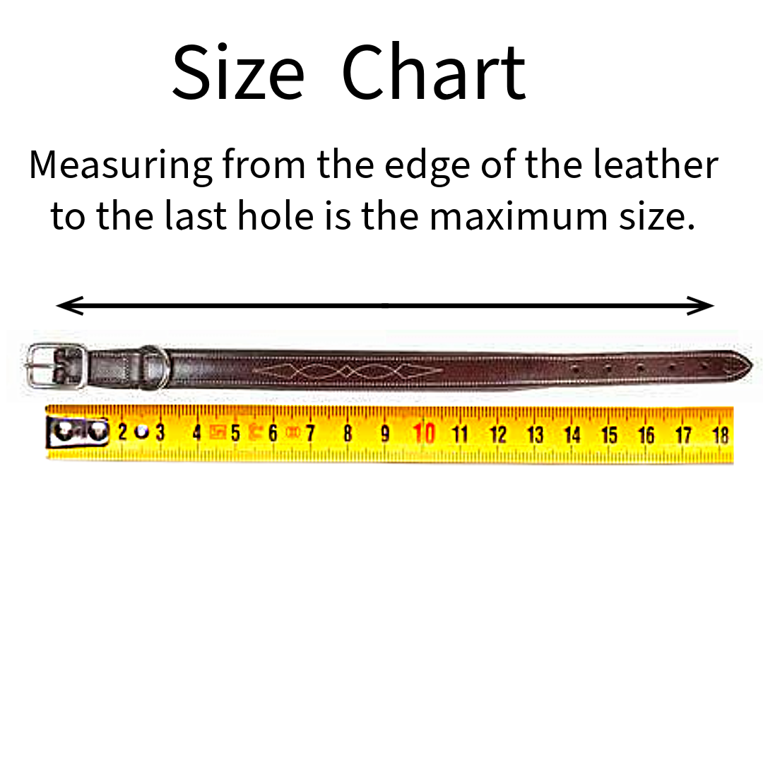 Derby Dog Designer Series USA Leather Padded Fancy Stitch Dog Collar Measurement And Size