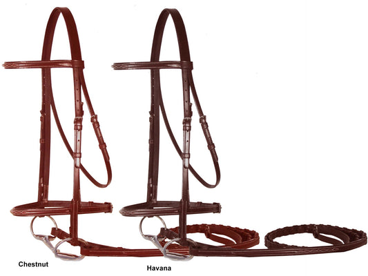 Round Raised Double Fancy Stitch Bridle w/ matching Laced Reins - Paris Tack