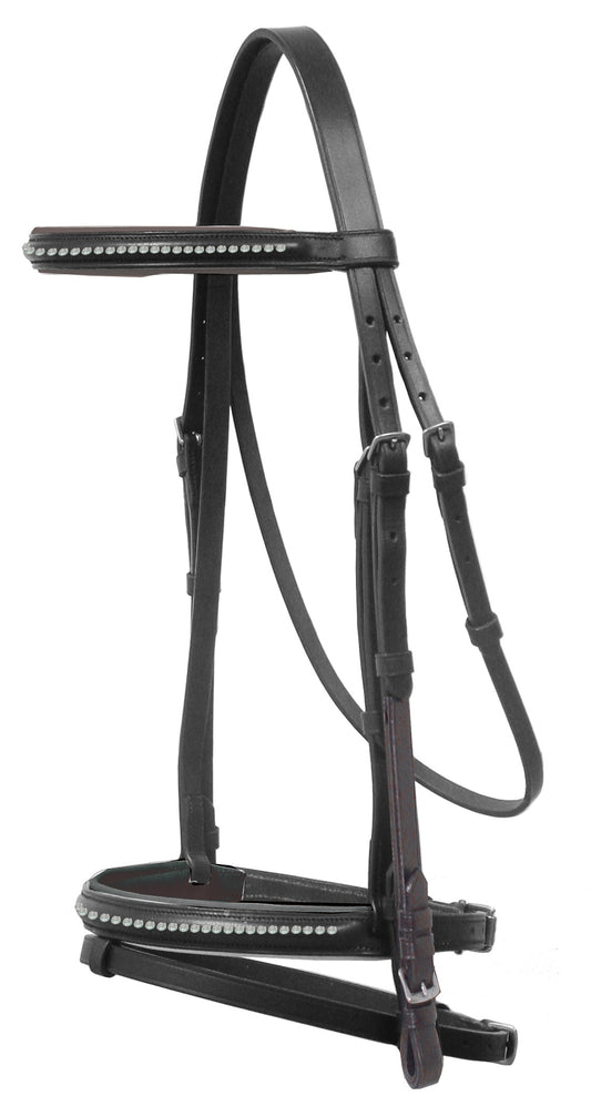 Paris Tack Opulent Series - Dressage Padded Bridle w/Crystals & Web Reins - USA Leather
