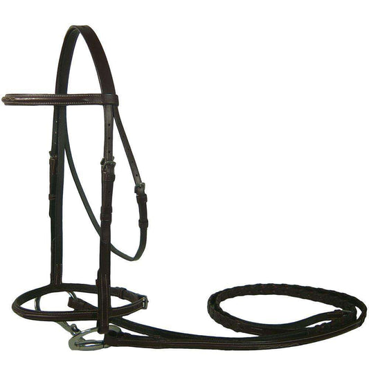 PARIS TACK OPULENT SERIES RAISED FANCY STITCHED LEATHER ENGLISH SCHOOLING BRIDLE WITH LACED REINS USA LEATHER