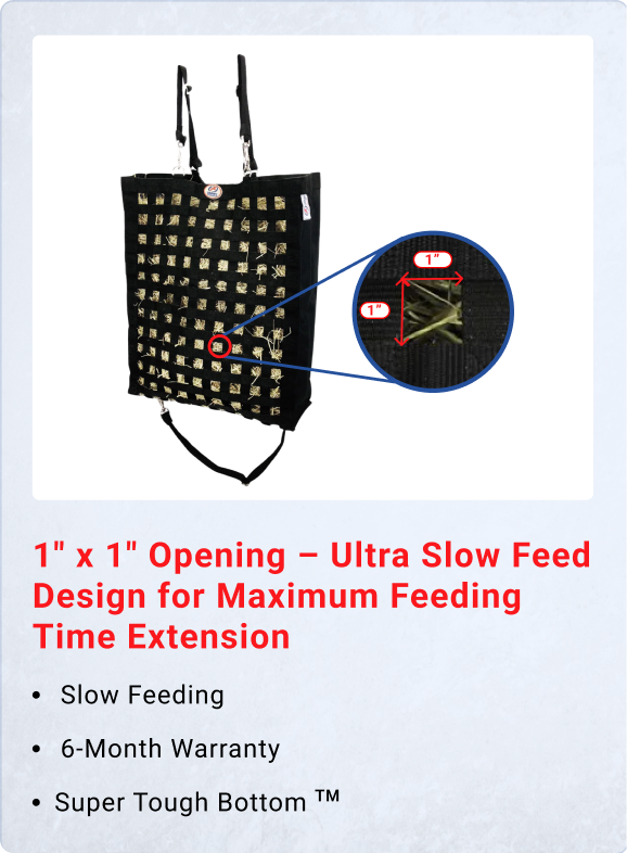 Ultra Slow Feed Hay Bag – 1" Square Openings – Maximum Feeding Time Extension – 6-Month Warranty | Super Tough Bottom