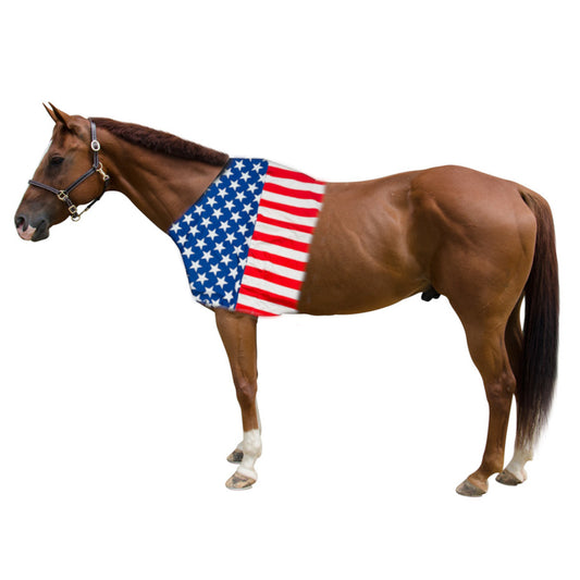 Derby Originals Patriotic Stars & Stripes Lycra Horse Shoulder Guard – Stretch Slicker with Belly Strap, Anti-Chafe Design for Blanket Rubbing, Ideal for Parades & Shows, Full Size (78"-82")