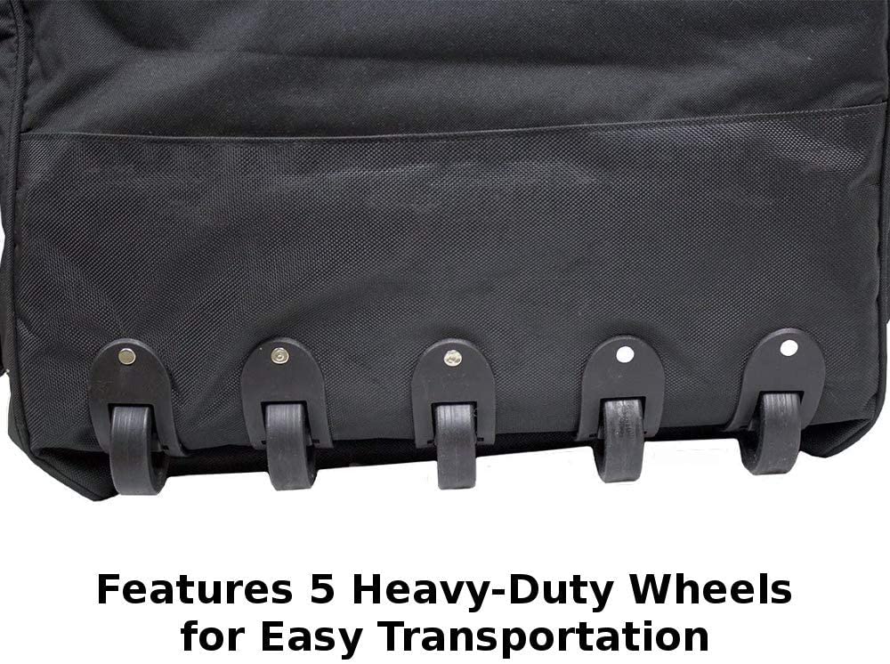 DERBY ORIGINALS PATENTED ROLLING BALE BAG WITH VENTILATION WINDOWS AND PATRIOTIC LEATHER ACCENTS HEAVY DUTY WHEELS TRANSPORTATION