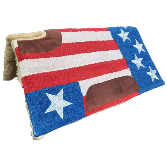 Patriotic Stars & Stripes Cutback Saddle Pad – 32"x 30", 1.25" Thick, 3-Layer Shock-Absorbing Design, Fleece Lining, Suede Wear Leathers, Wither Relief Cutout