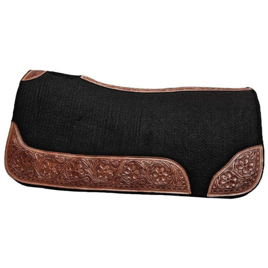 Tahoe Tack Western Wool Felt Saddle Pad with Designer Flower Tooling – Durable, Moisture-Wicking Pad for Comfort & Style 31" x 32"