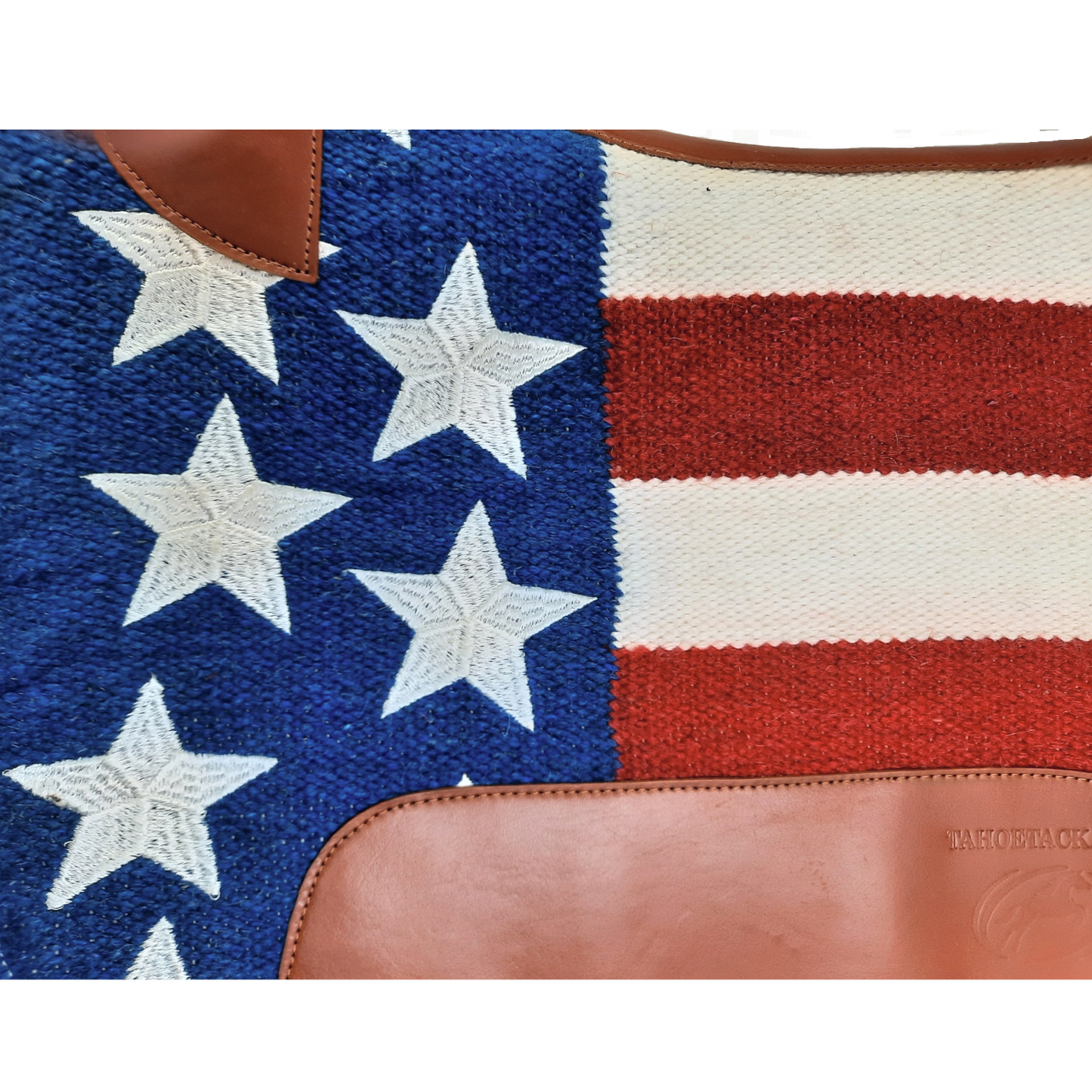 Tahoe Patriotic American Flag Wool Felt Padded Contour Saddle Pad Contour Close Up