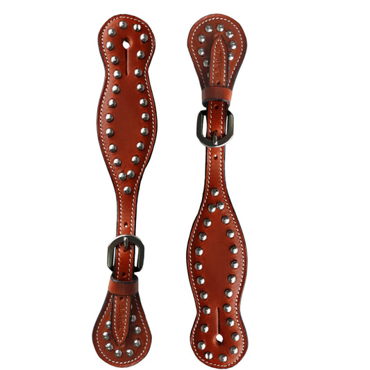 Tahoe Spur Straps with St. Steel Hardware and Spots for Unisex Pair for Horse Riding, Barrel Racing and Horse Shows