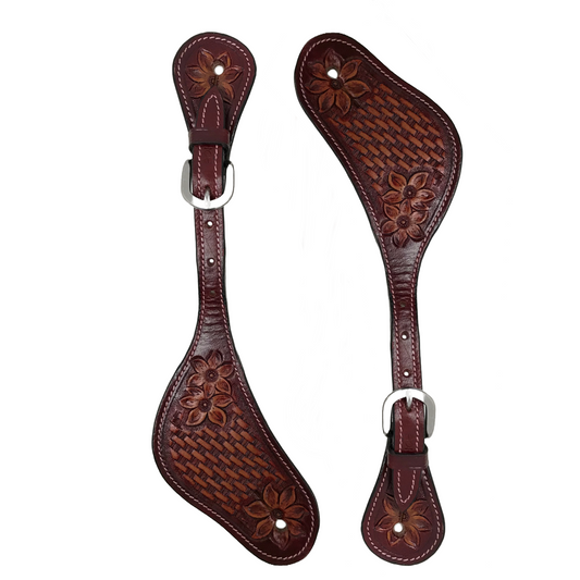 Tahoe Hand Tooled Basket Weave Leather Western Spur Straps Unisex Pair