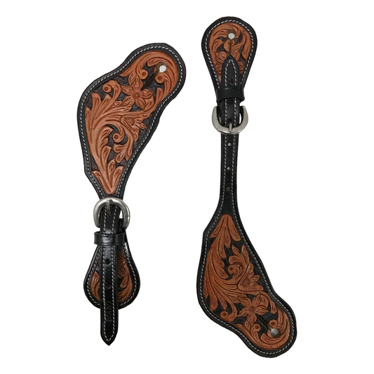 Tahoe Tack Western Spur Straps Filigree Flower Hand Tooled  Leather Unisex Pair