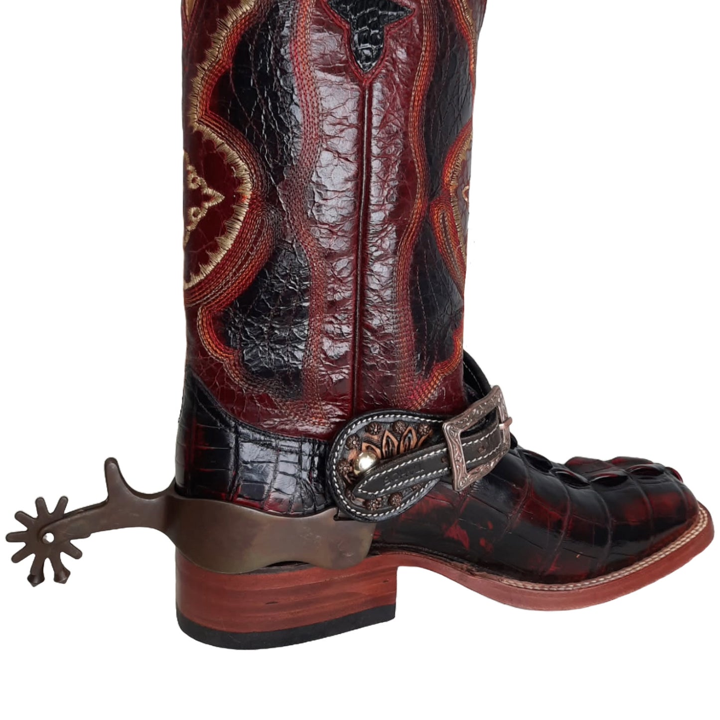 Tahoe Spur Straps Vintage Sunflower hand tooled Leather for Horse Riding, Barrel Racing and Horse Shows