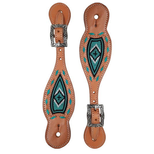 Tahoe Tack Navajo Turquoise Beaded Design Leather Western Spur Straps – Unisex Pair