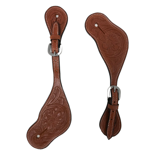 Tahoe Hand tooled Leather Western Spur Straps with Flower Design Unisex Pair