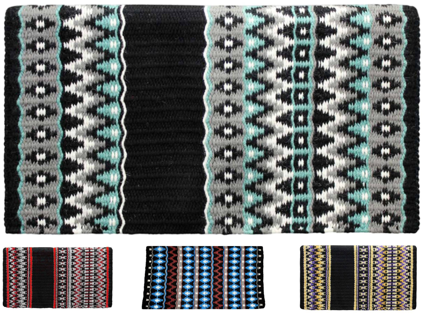 Tahoe Tack 34" x 38" Livia New Zealand Wool Western Show Saddle Blanket White black