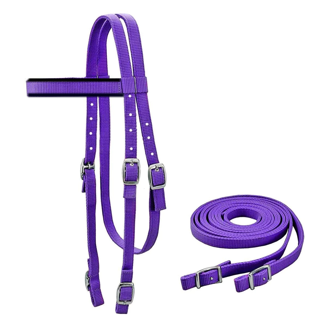 Tahoe Tack Double Layered Nylon Western Headstall with Matching Reins purple