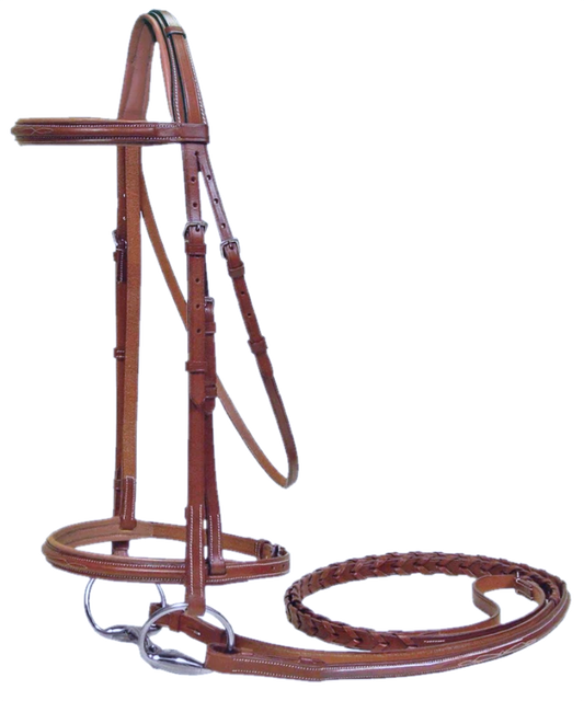 Paris Tack Padded Raised Fancy Stitched Leather English Schooling Bridle with Laced Reins