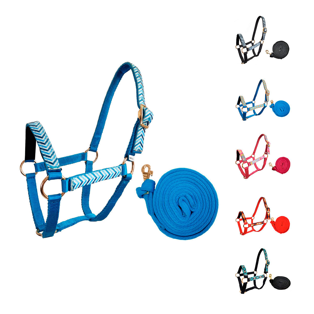 Patterned Mini Horse Halters With Padded Noseband | Matching 7ft Lead Rope | Mini A & B Sizes