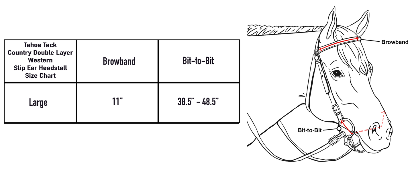 Tahoe Tack Double Layer Country Western Slip Ear Headstall Size Chart