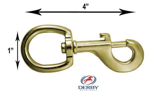 Derby Originals Premium 4" Brass Round Eye Bolt Snaps - Ideal for Use in the Barn, Pasture, Home, or Garage Sizechart