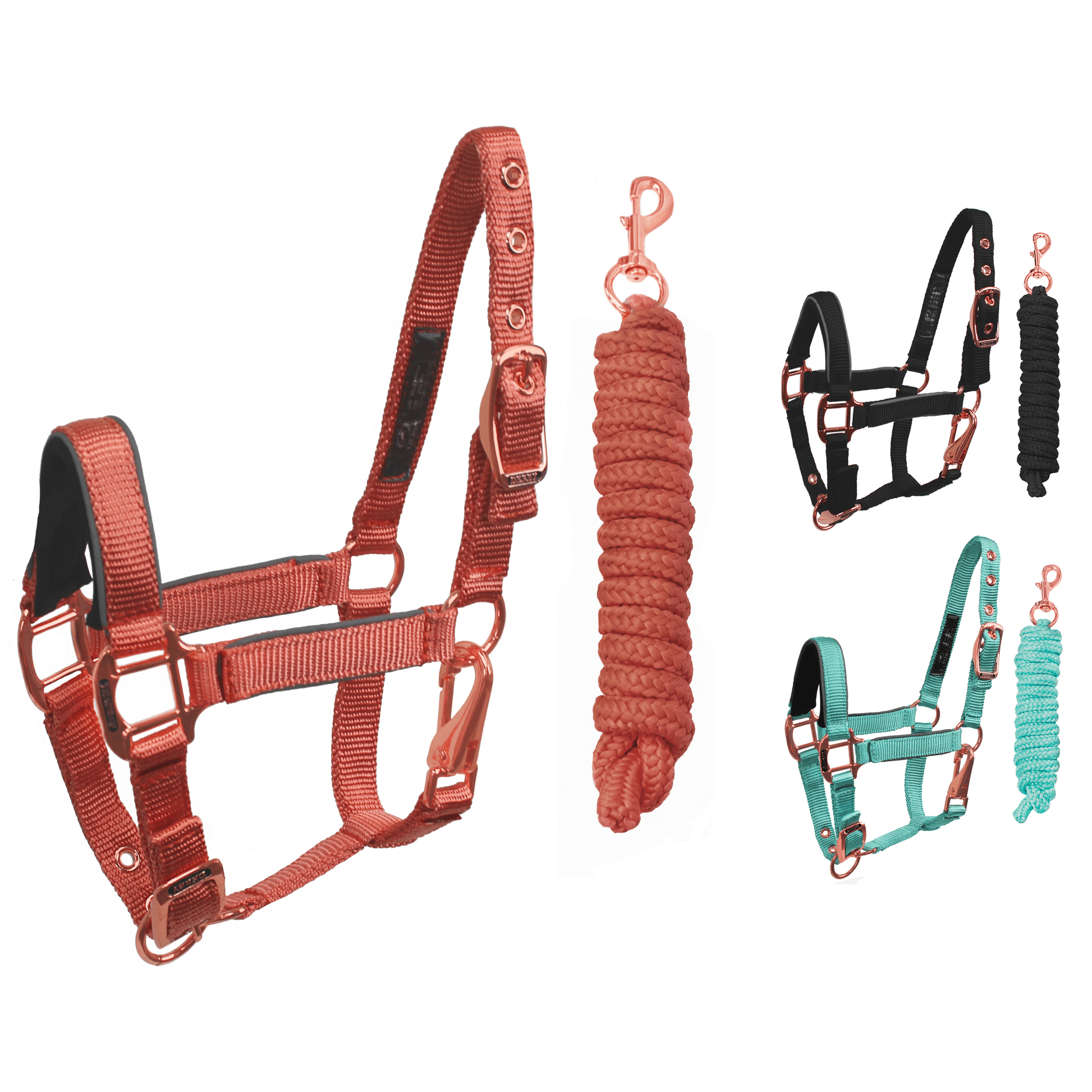 Derby Original Reflective Safety Stable Horse Halters Rose Gold Coral Main