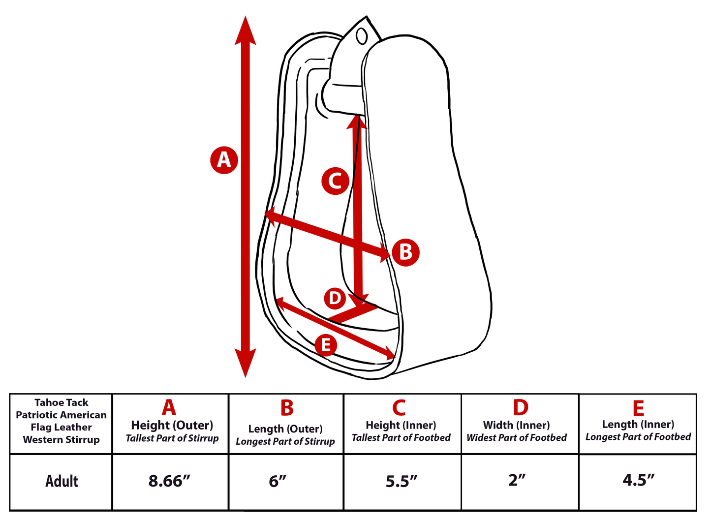 Tahoe Tack Patriotic American Flag Leather Adult Western Stirrups Size chart