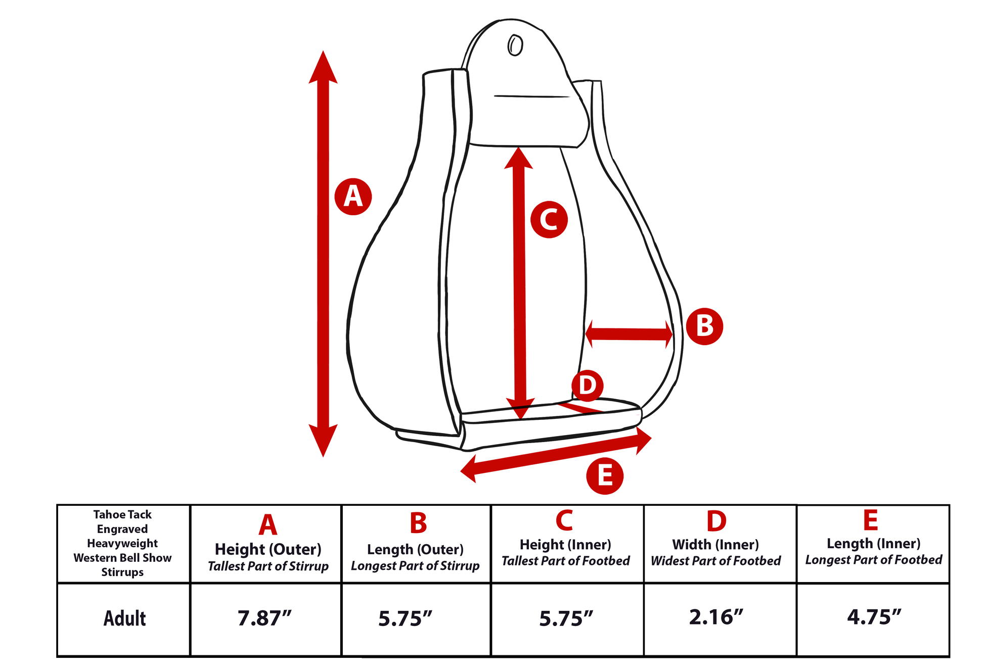 Tahoe Tack Engraved Heavyweight Adult Western Bell Show Stirrups for Western Saddles Size Chart
