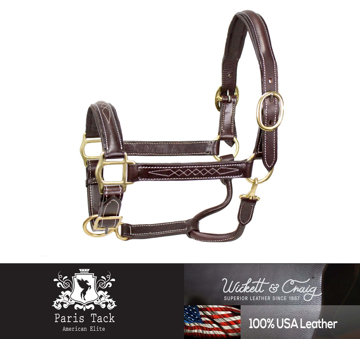 American Elite Fancy Stitch Padded Adjustable Halters USA Leather