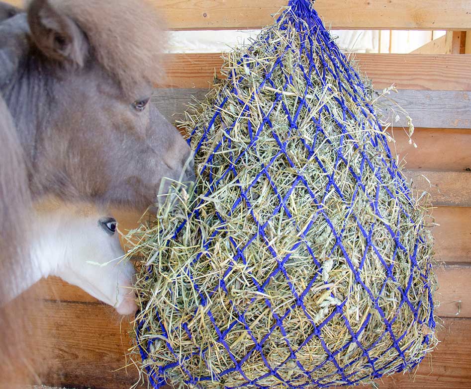 Derby Originals 42” Superior Slow Feed Soft Mesh Hanging Hay Net for Horses blue-lifestyle2
