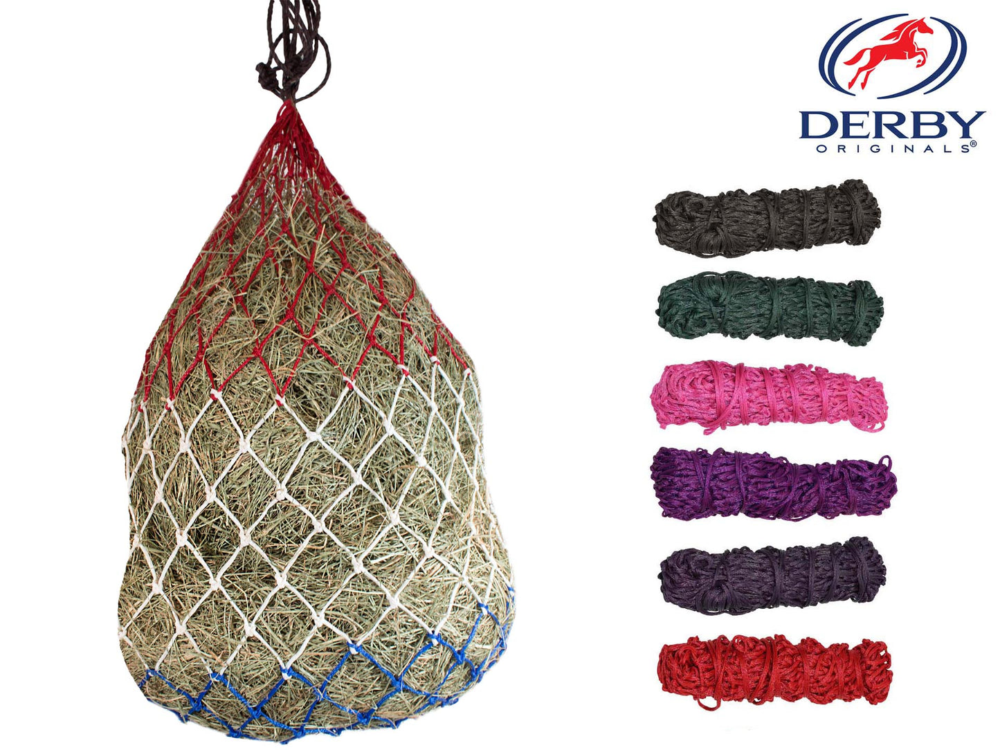 Derby Originals 42” Eager Feeder Slow Feed Hanging Hay Net for Horses Bundle Set