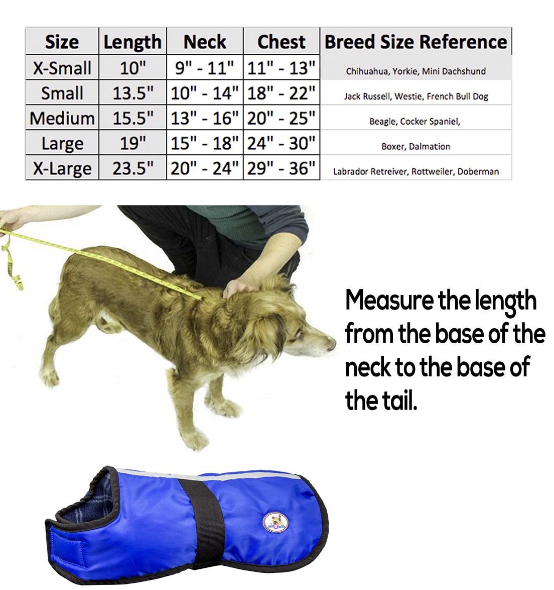 Lightweight Water Repellent Dog Coat Reversible Reflective by cuteNfuzzy Size chart