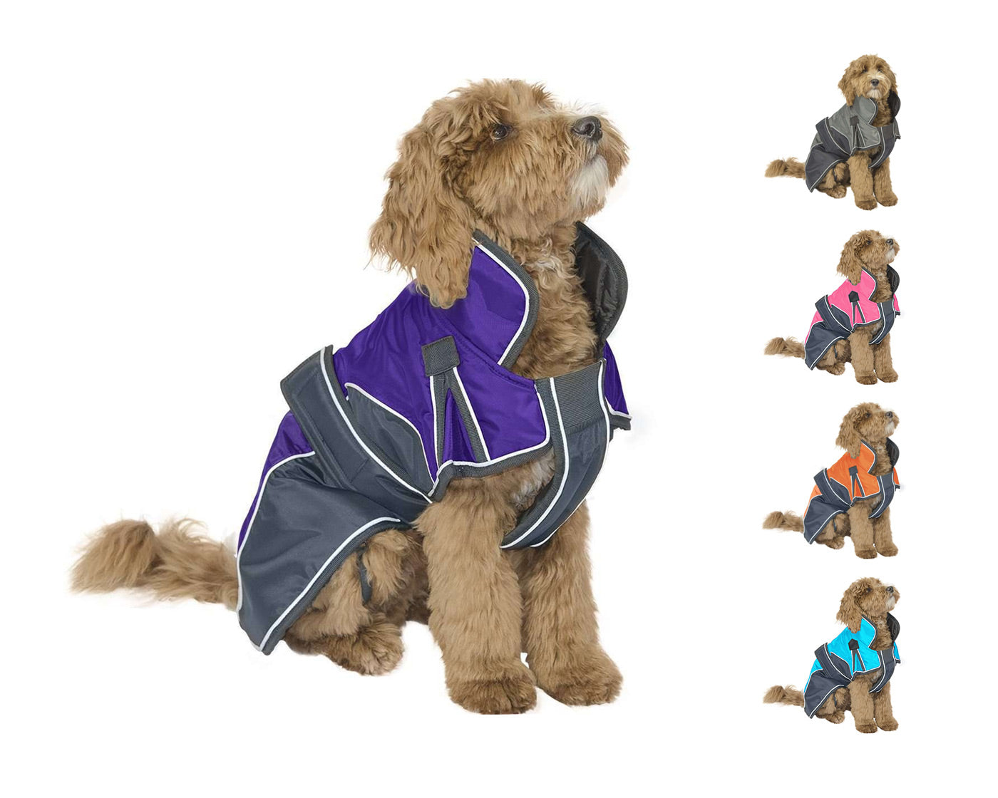 Nylon Waterproof Reflective Winter Dog Parka With Harness Multiple colors