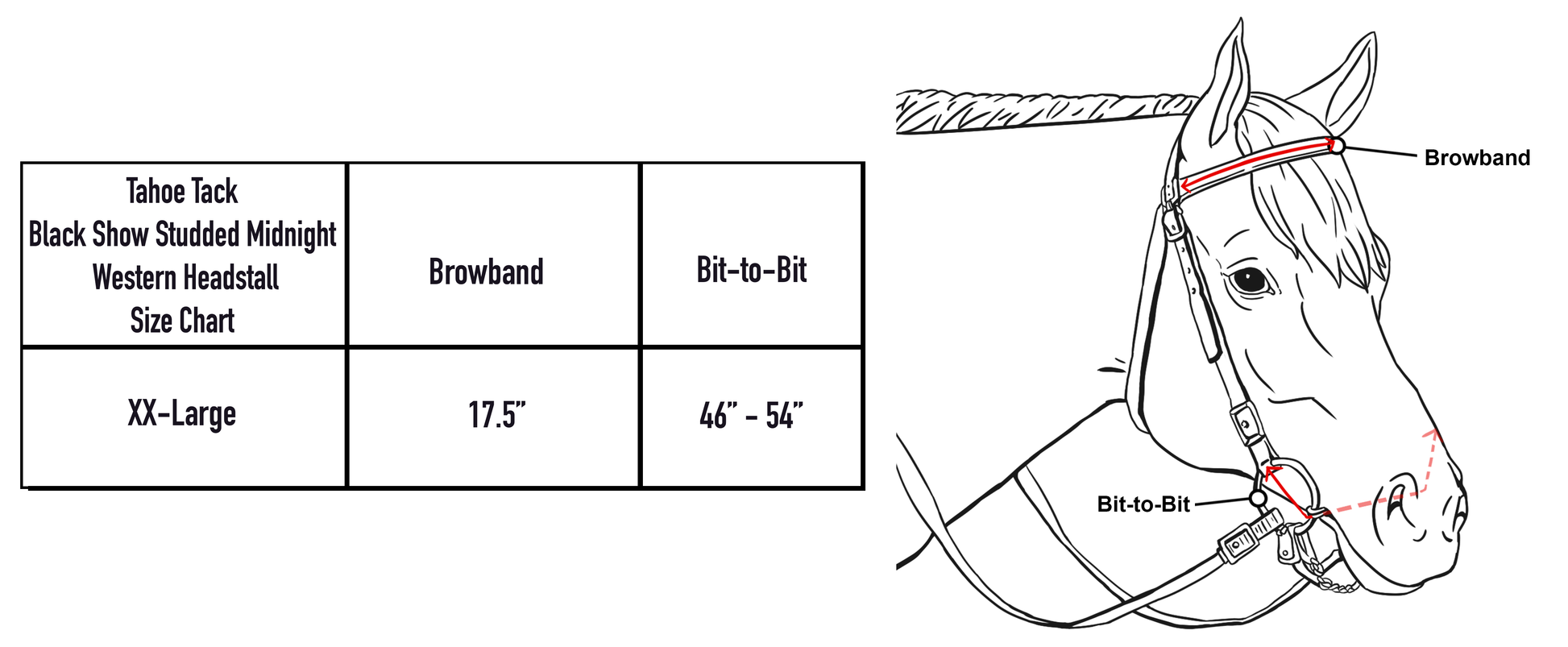 Tahoe Nylon Padded Browband Draft Horse Headstall w Split Reins Size chart