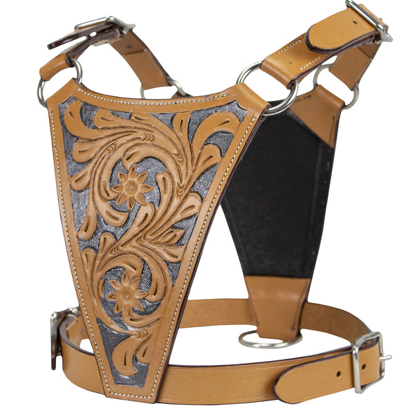 Premium Floral Tooled Gaucho Leather Padded Dog Pulling Harness