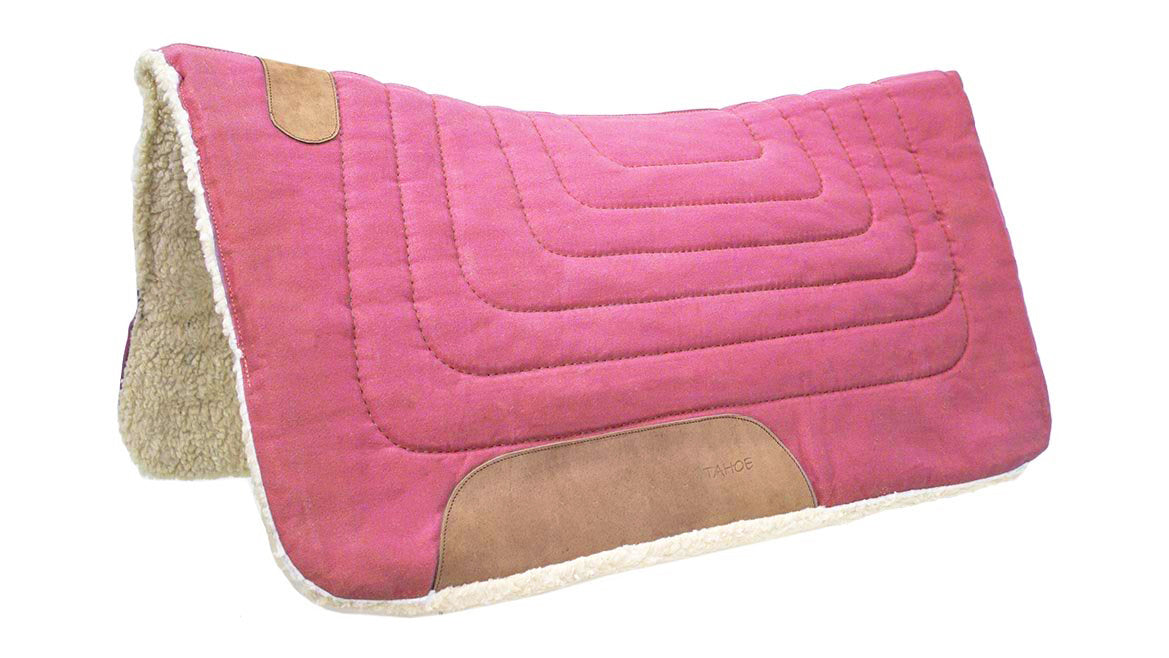 Tahoe Tack Contour Cut Canvas Saddle Pad 3 Layers Canvas Wool Felt and Fleece Comfort Full Horse Size 32" X 36" Pink ain
