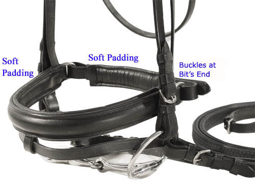 Paris Tack Dressage Crank Bridle with Flash and Rubber Reins Nose Banner Image