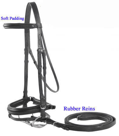 Paris Tack Dressage Crank Bridle with Flash and Rubber Reins Maclillan Black