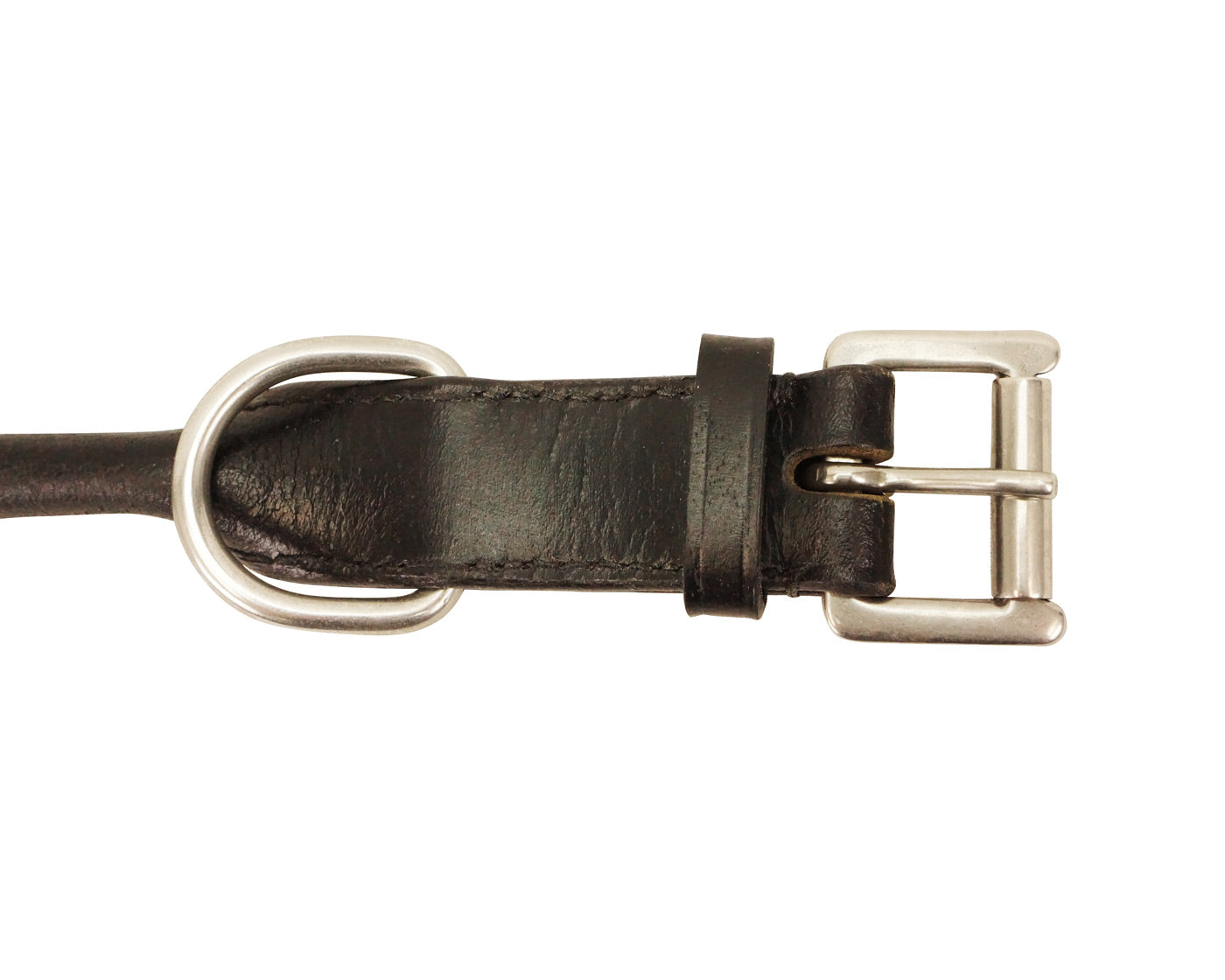 Rolled Fancy Leather Dog Collar with Stainless Steel Rolled Buckle