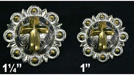 Shiny Gold Cross Conchos with Screw