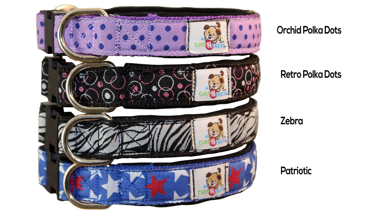 cuteNfuzzy® Padded Adjustable Patterned Dog Collar with Warranty Multiple Color