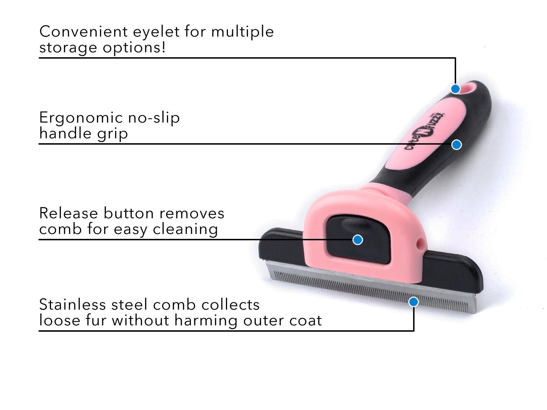 Deshedding Pet Grooming Comb in Sizes by cuteNfuzzy® Feature
