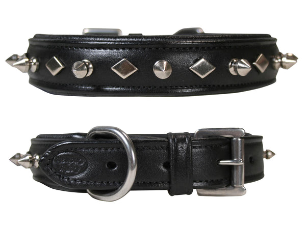 Derby Dog Designer Series USA Leather Spikes and Diamond Padded Dog Collar