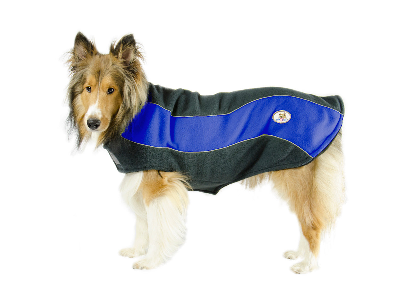 Double Layer Every Day Fleece Cold Weather Adventure Dog Sweater Coat with Reflective Stripes Royal Blue