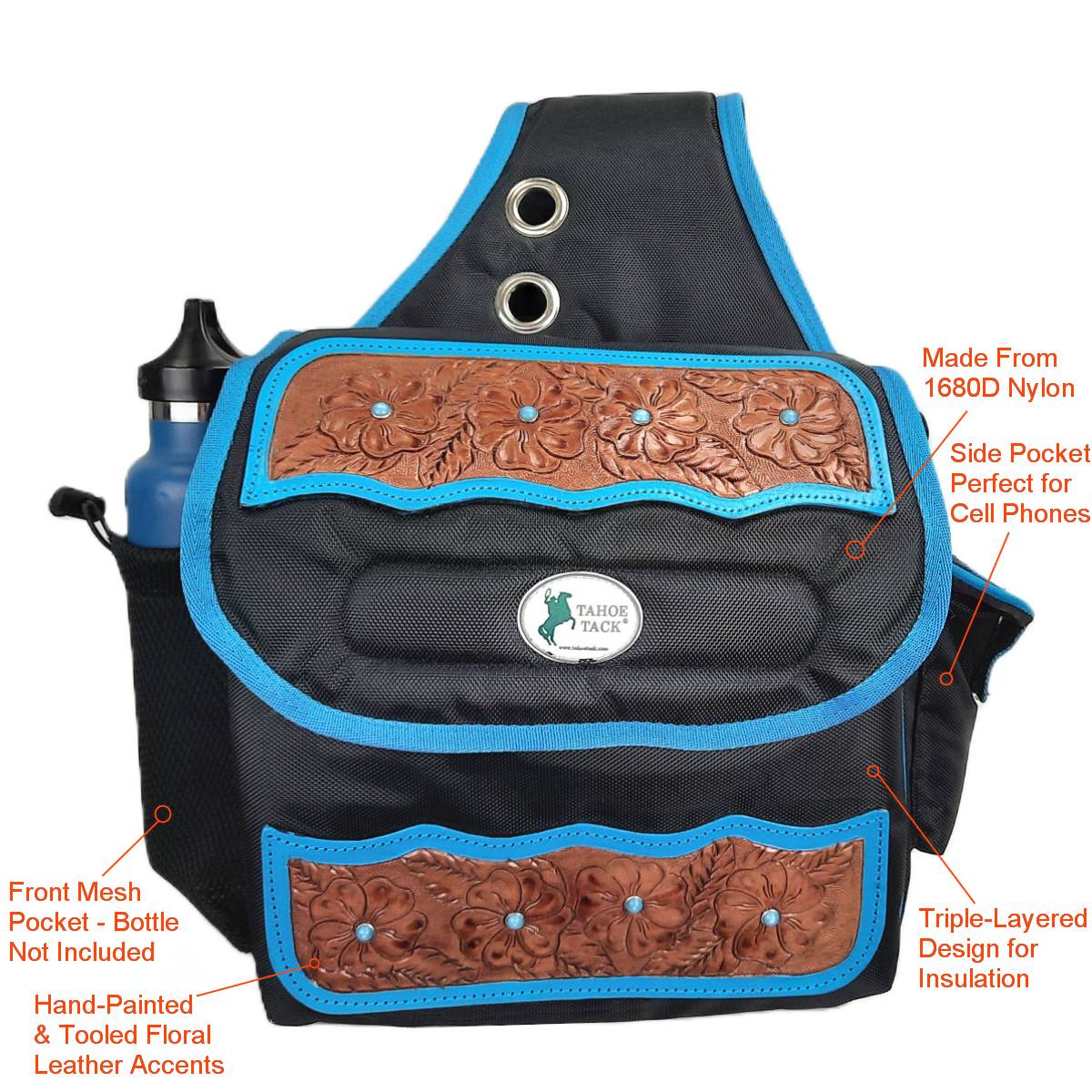Nylon Western Saddlebags with Hand Tooled Leather Accents and 2 Year Warranty