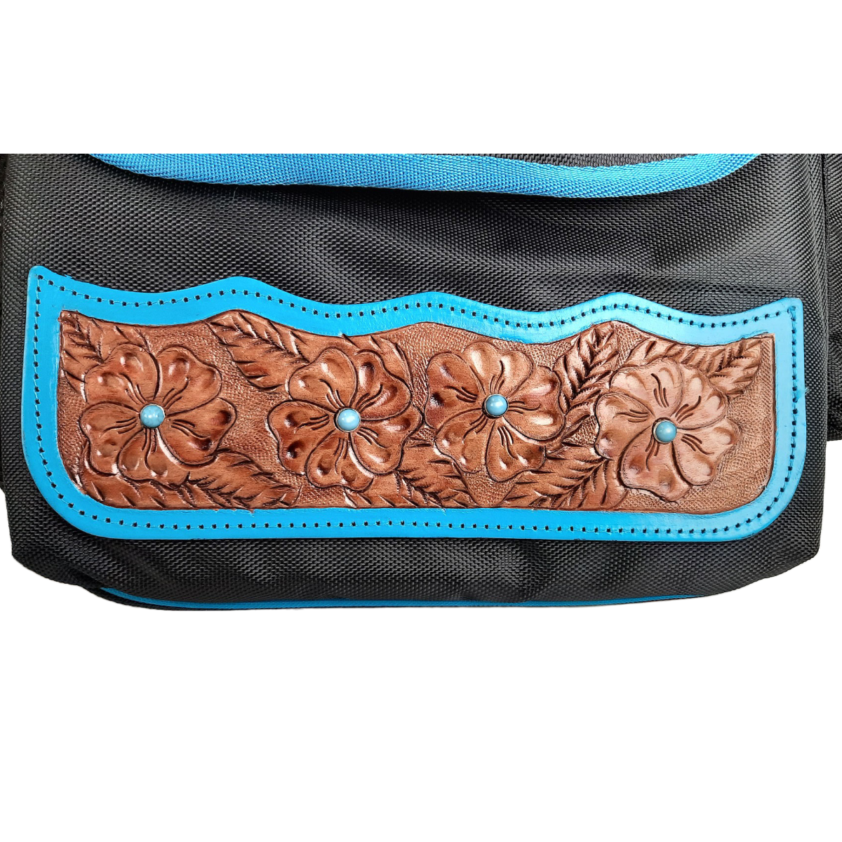Nylon Western Saddlebags with Hand Tooled Leather