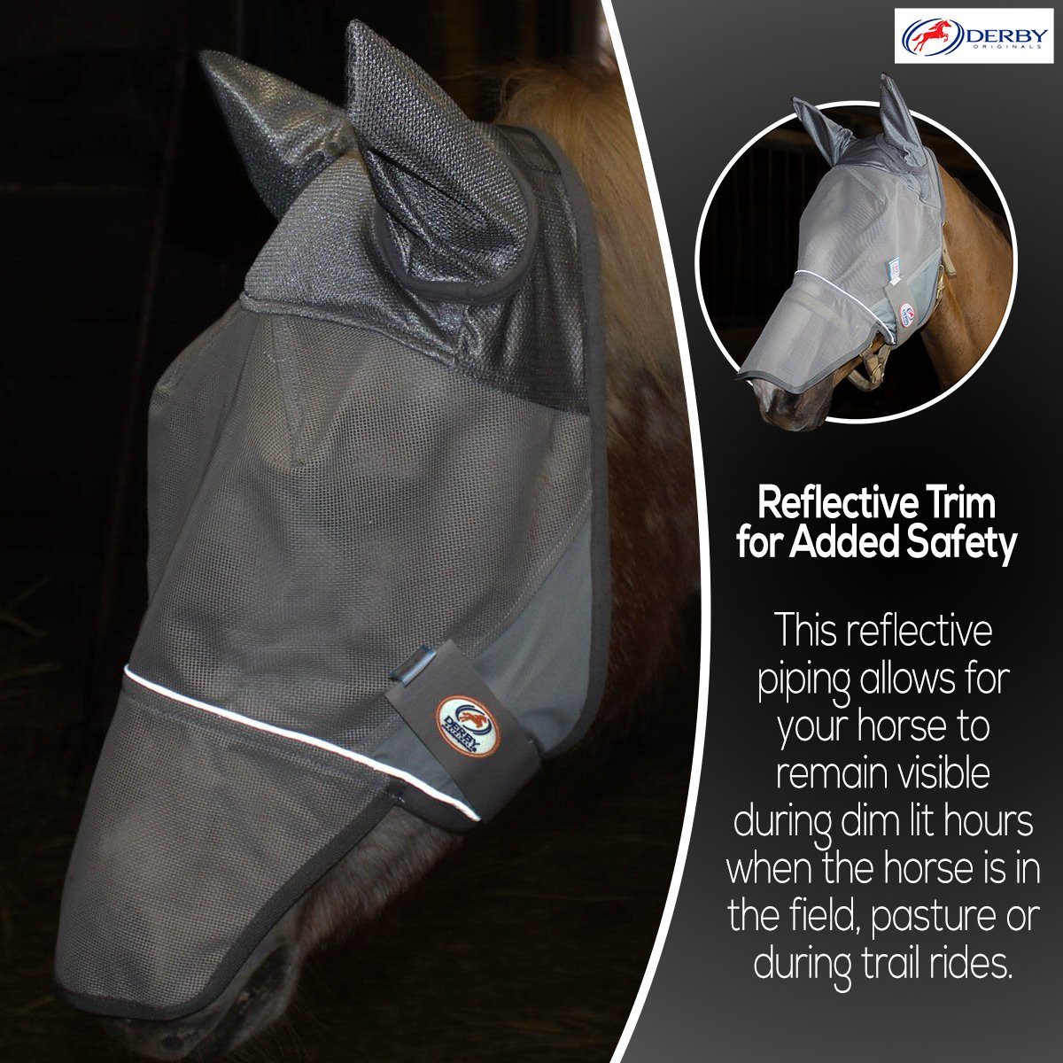 Reflective Horse Fly Mask with Ears and Nose Cover